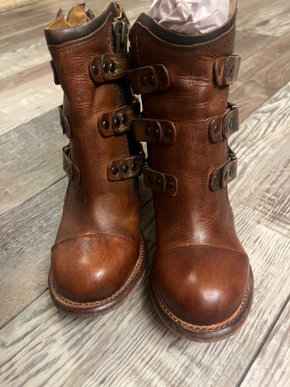Freebird by Steven Beckett Brown Leather Buckle Ankle Boots - size 7 - Picture 3 of 5